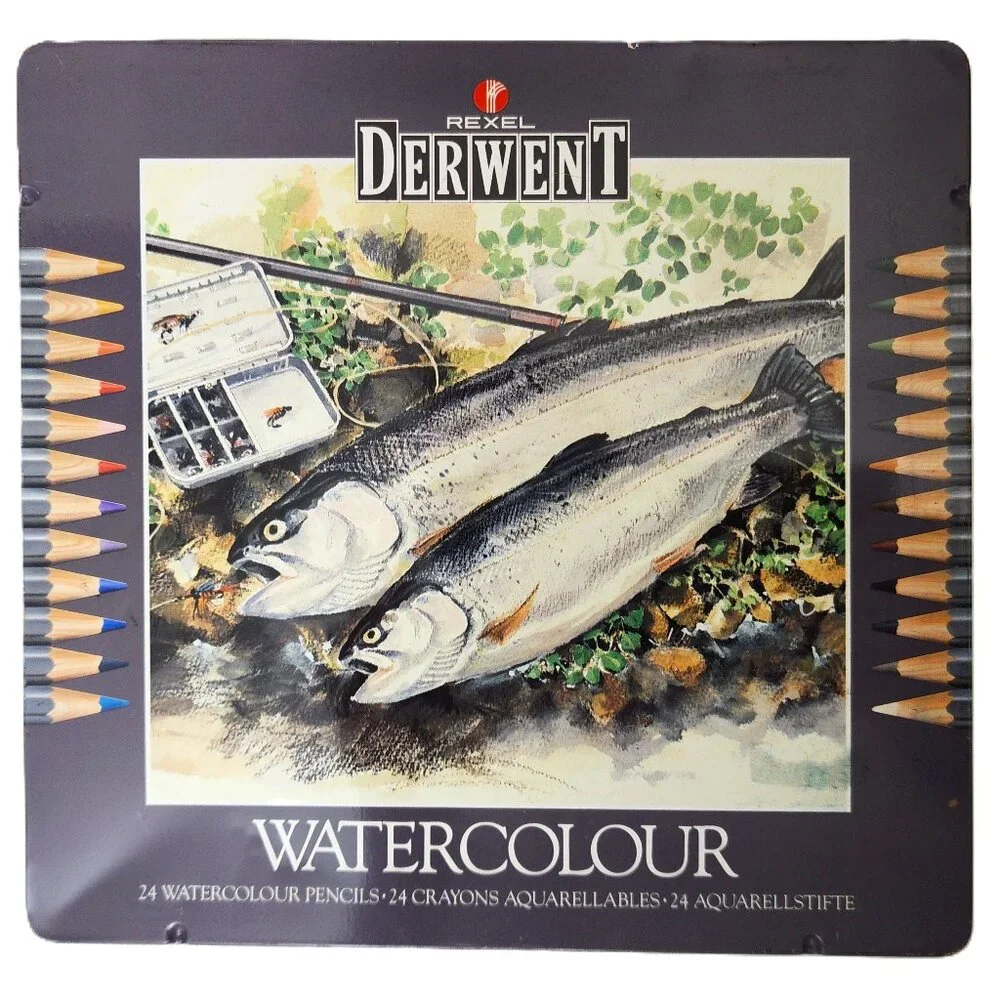 RARE DISCONTINUED Rexel Derwent Professional Watercolor Pencil Set in Metal Case